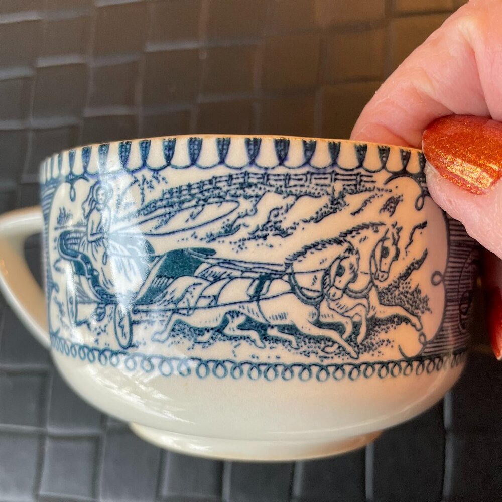 Vintage Royal Currier and Ives Blue Tea Cup The Star of the Road
